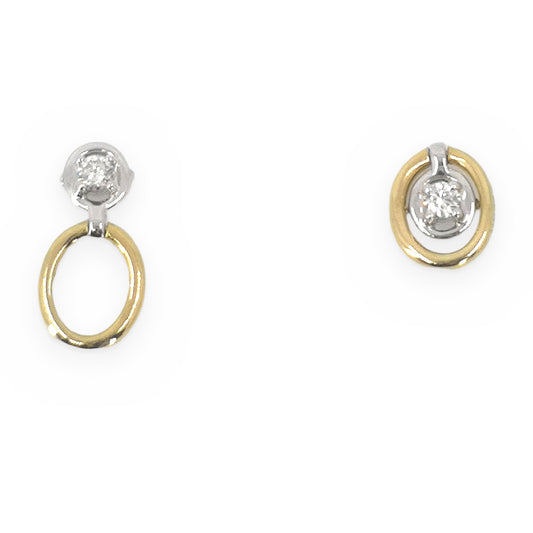 Two-tone white and yellow gold diamond oval earrings
