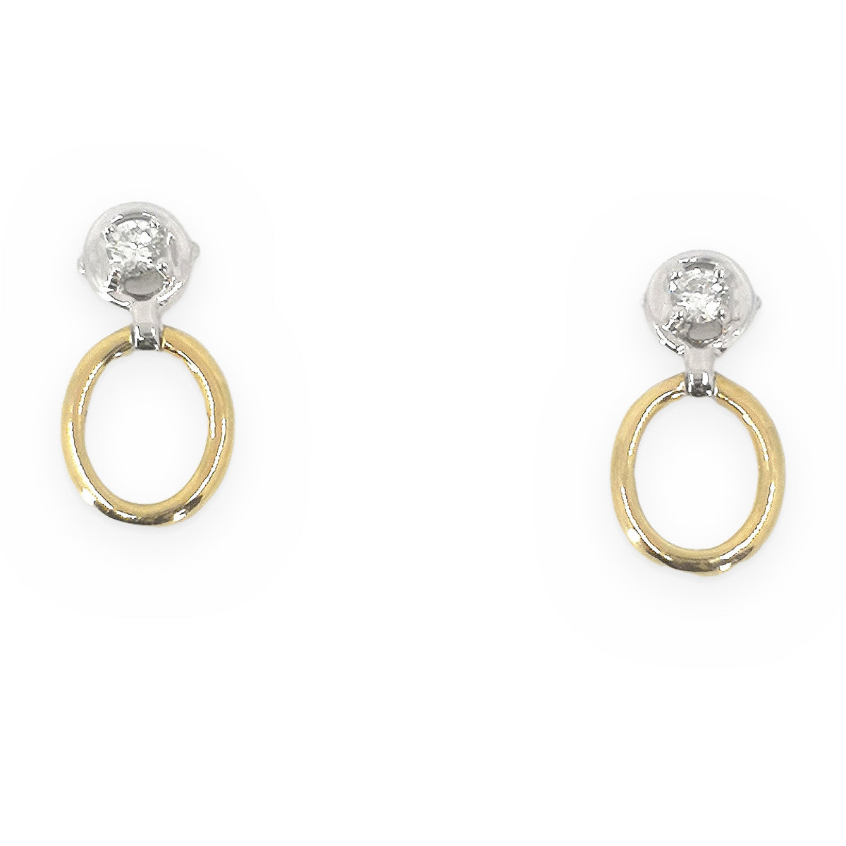 Pair of two-tone gold diamond oval drop earrings