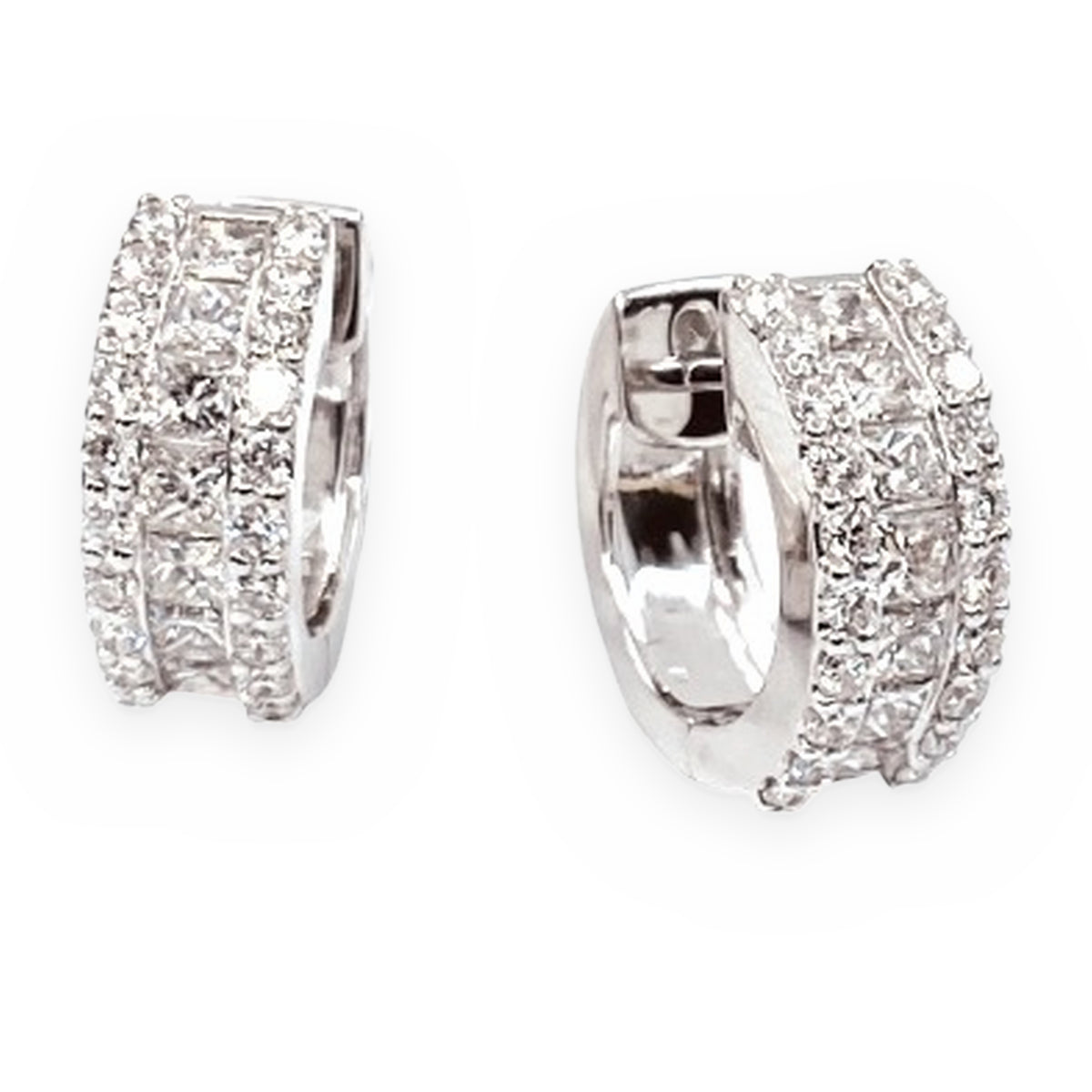 White gold princess-cut diamond huggie hoop earrings