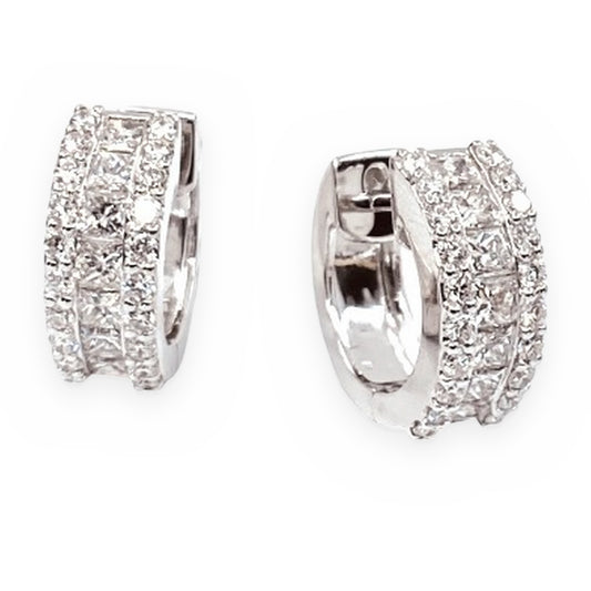 White gold princess-cut diamond huggie hoop earrings