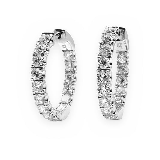 14K white gold inside-out round diamond hoop earrings