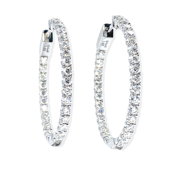White gold twisted diamond hoop earring shown singly