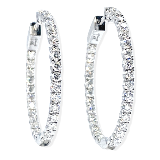 White gold twisted pave diamond hoop earrings