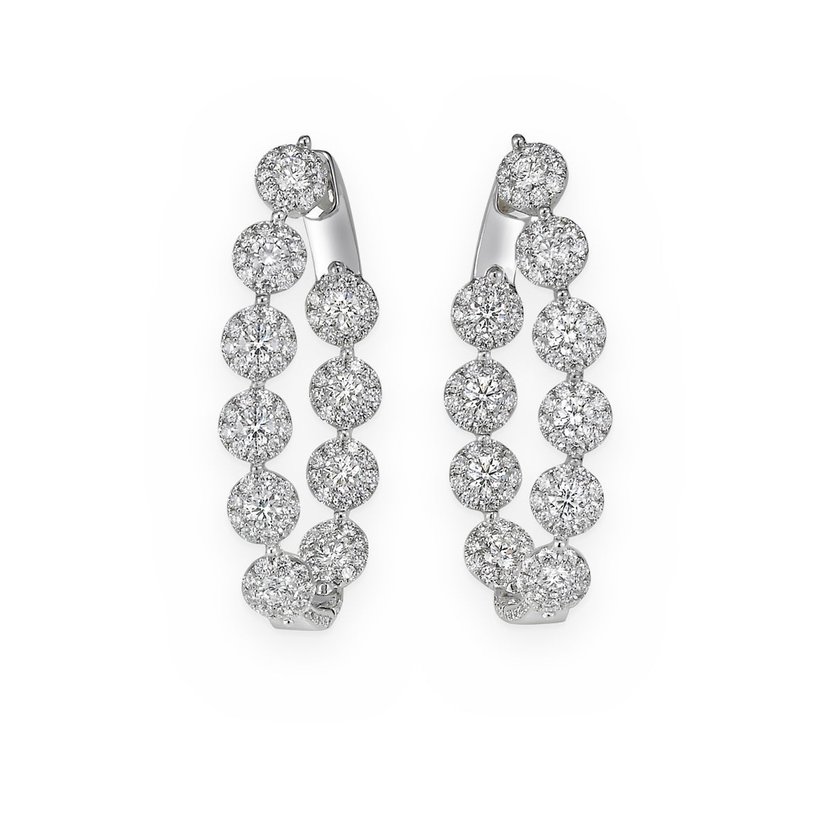 White gold diamond cluster inside-out hoop earrings
