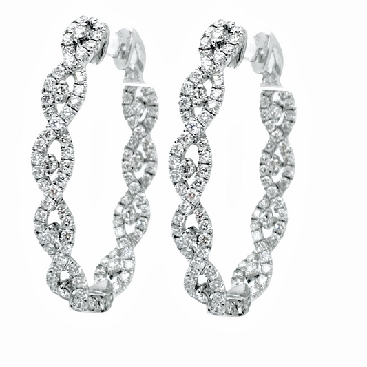 White gold braided twist pave diamond hoop earrings