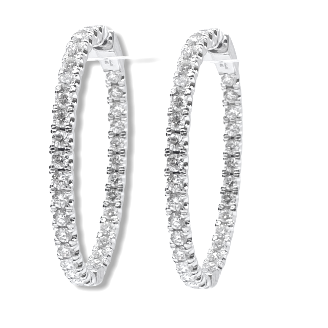 White gold inside-out oval diamond hoop earrings