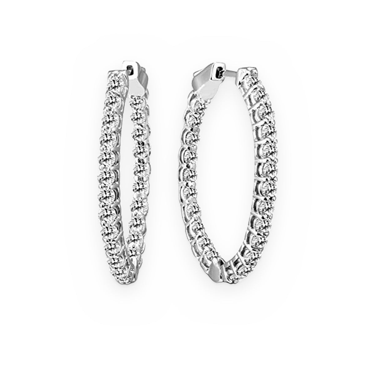 White gold oval inside-out diamond hoop earrings