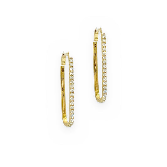 Yellow gold elongated oval inside-out diamond hoop earrings