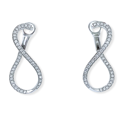 White gold infinity-shaped diamond drop earrings