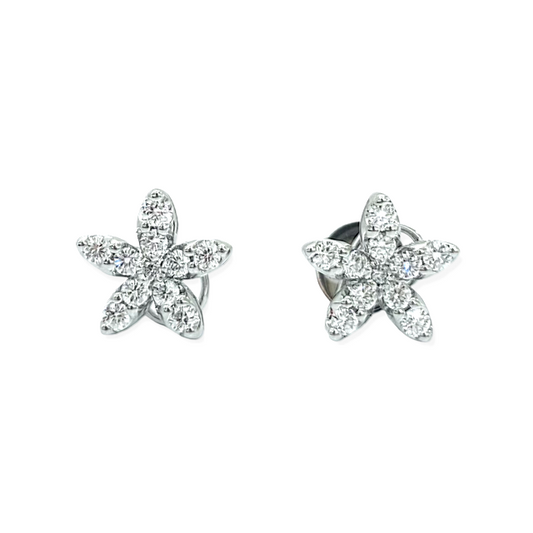 White gold diamond five-petal flower stud earrings