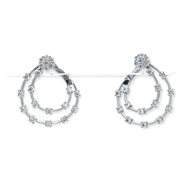 White gold double-loop diamond drop earrings with cluster tops