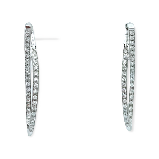 White gold marquise-shaped inside-out diamond hoop earrings