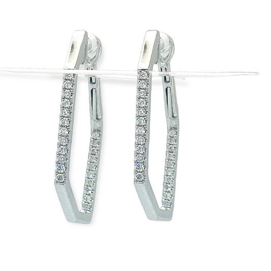 White gold angular geometric diamond hoop earrings