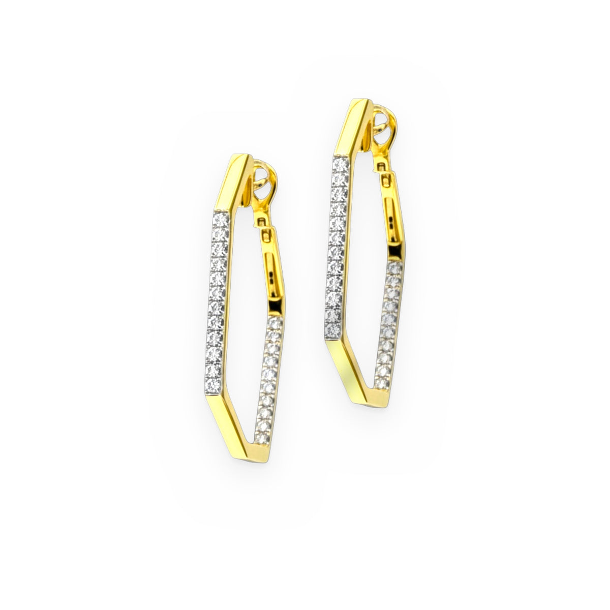 Yellow gold octagonal diamond hoop earrings