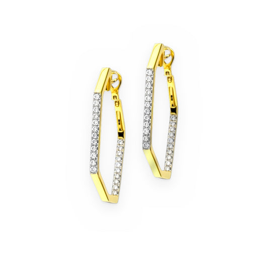 Yellow gold octagonal diamond hoop earrings