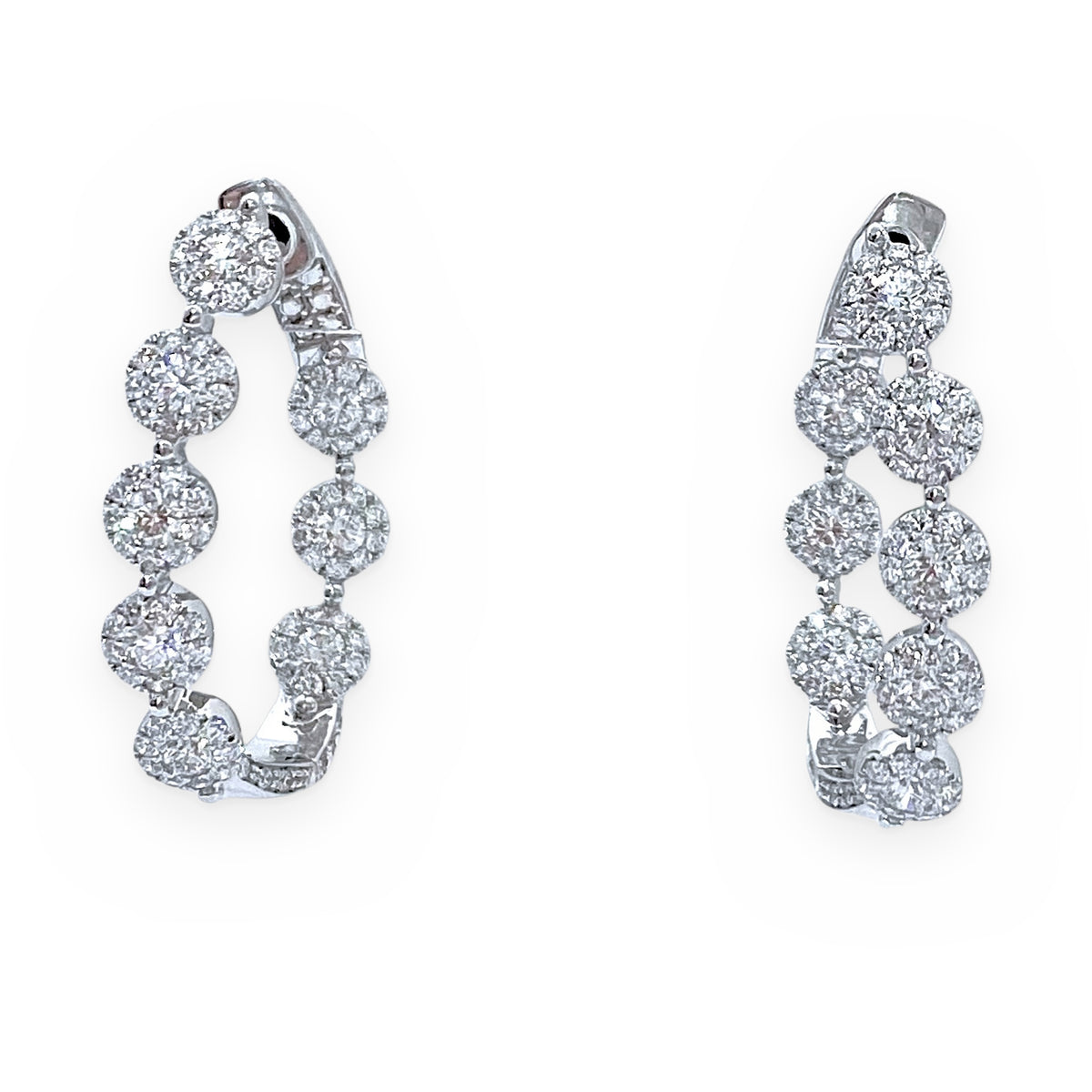 White gold inside-out diamond cluster hoop earrings, full view