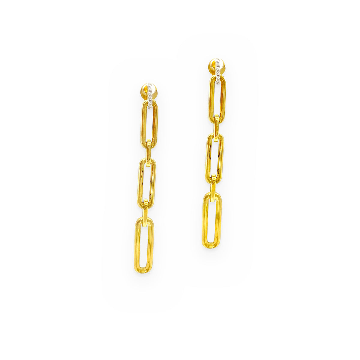 Yellow gold paperclip link drop earrings with diamond accents