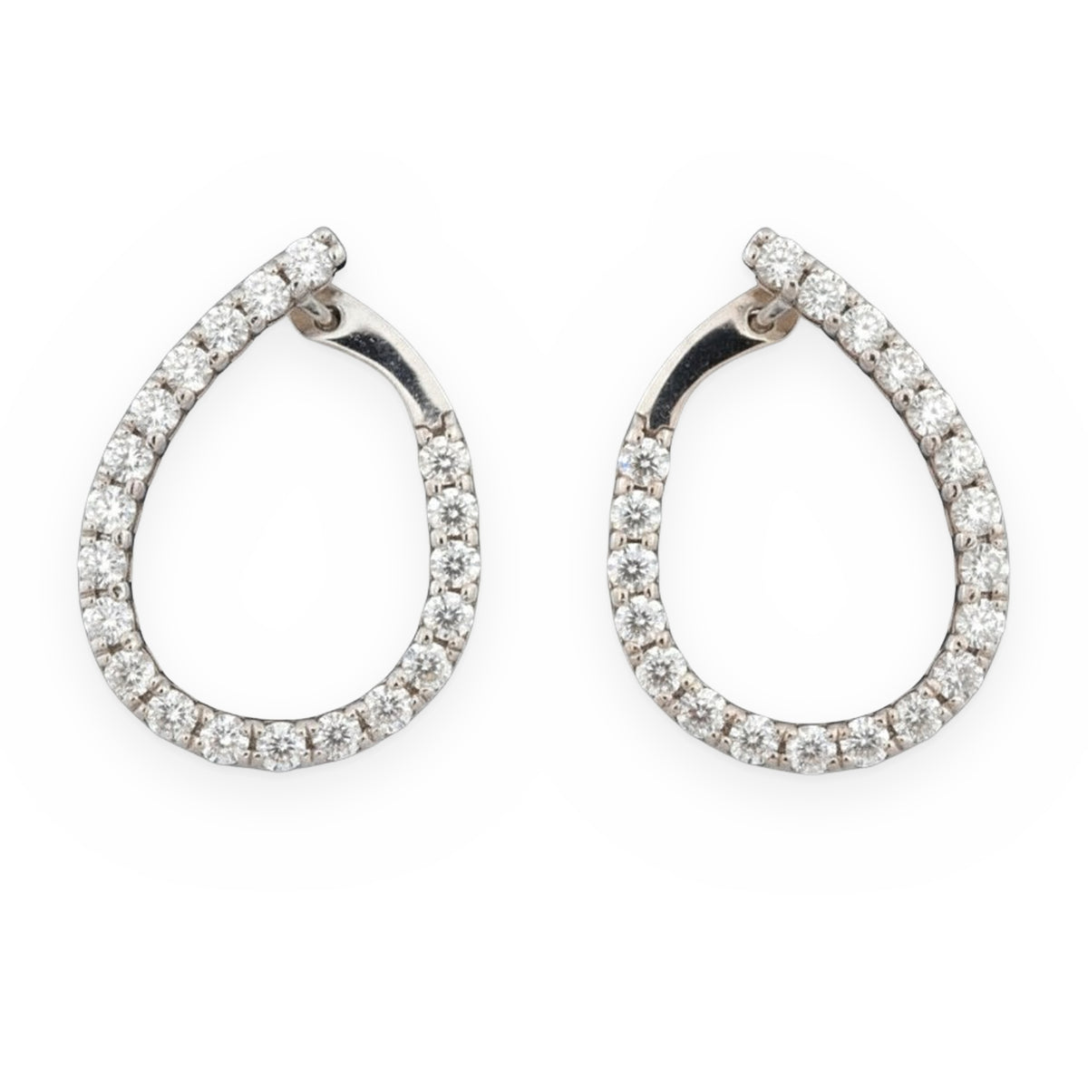 White gold pear-shaped open diamond hoop earrings