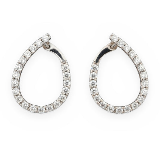 White gold pear-shaped open diamond hoop earrings