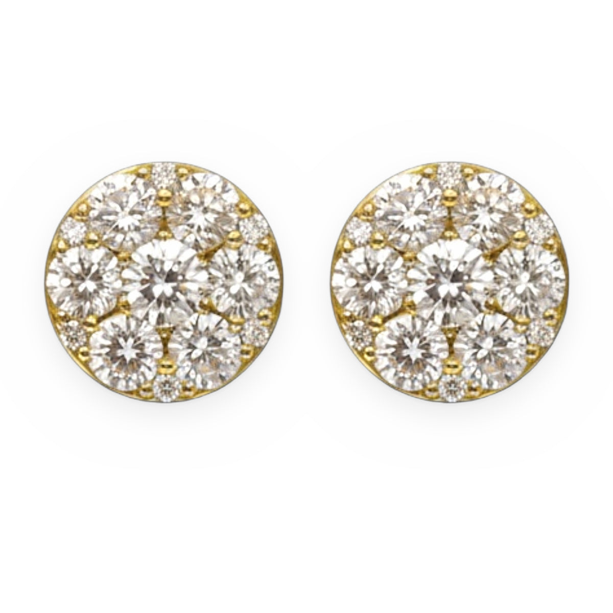 Yellow gold round diamond cluster halo stud earrings