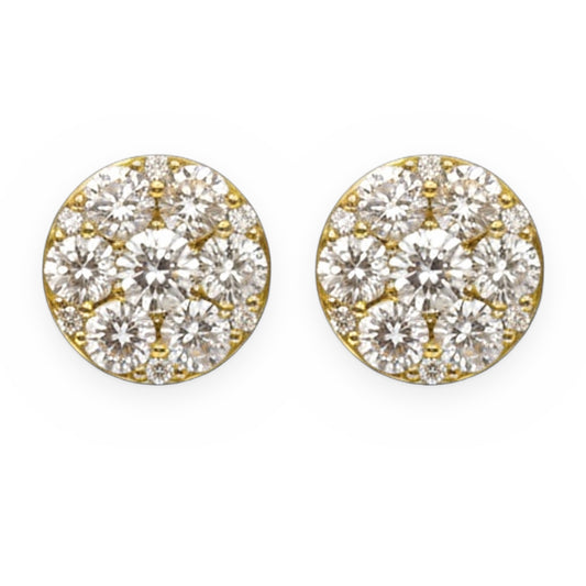 Yellow gold round diamond cluster halo stud earrings