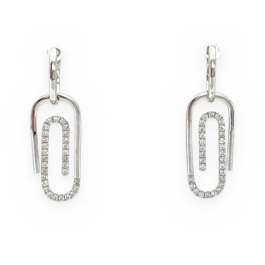 White gold diamond paperclip drop earrings