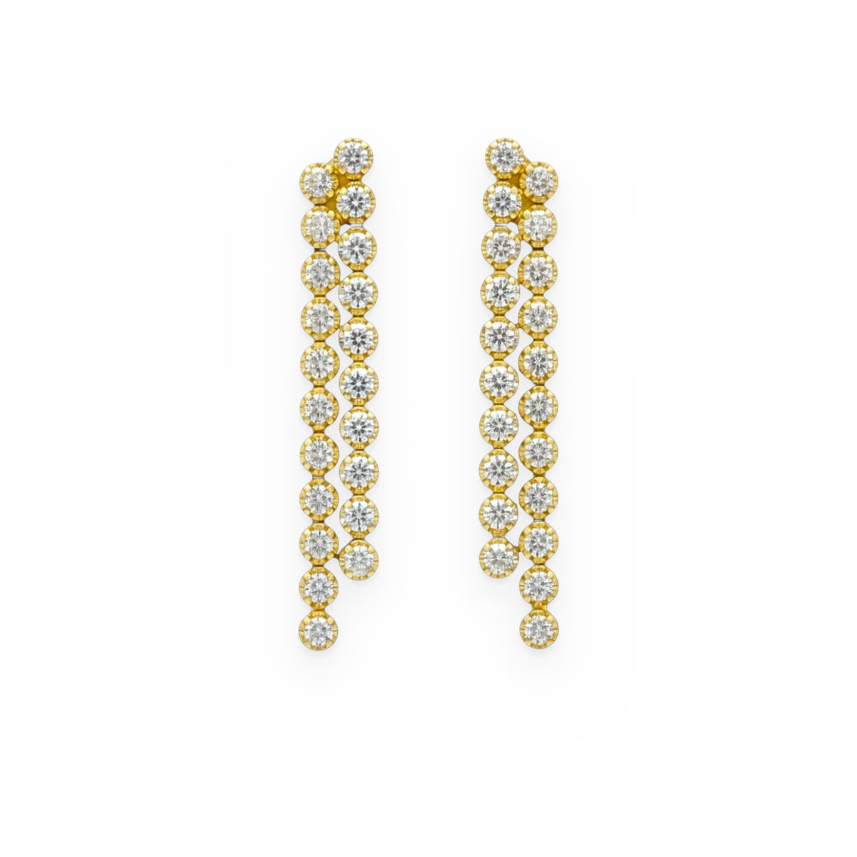 Yellow gold double-strand diamond drop earrings