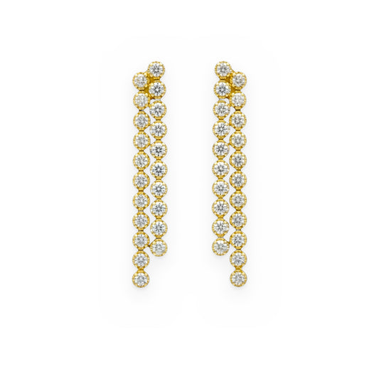 Yellow gold double-strand diamond drop earrings