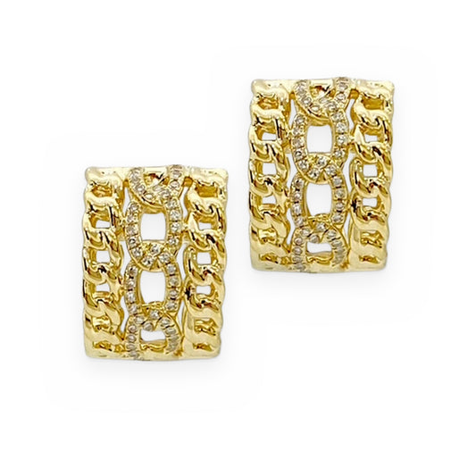 Yellow gold curb-link diamond huggie earrings