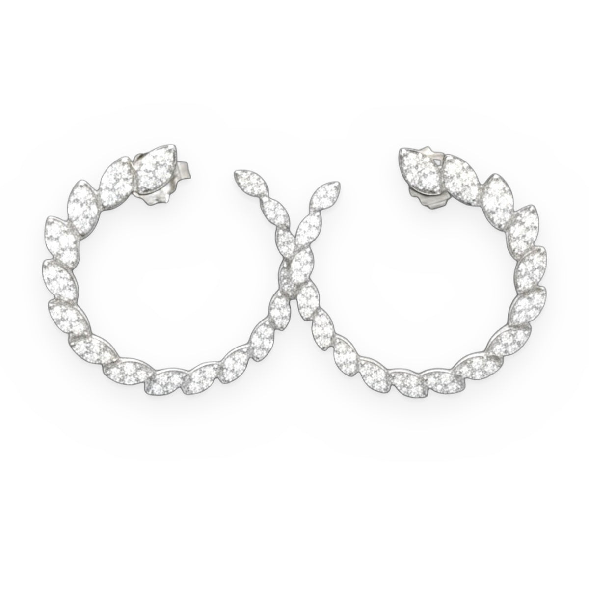 White gold marquise-cluster front-facing diamond hoop earrings