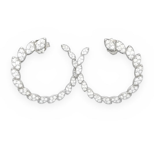 White gold marquise-cluster front-facing diamond hoop earrings