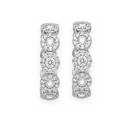 White gold diamond halo cluster hoop earrings