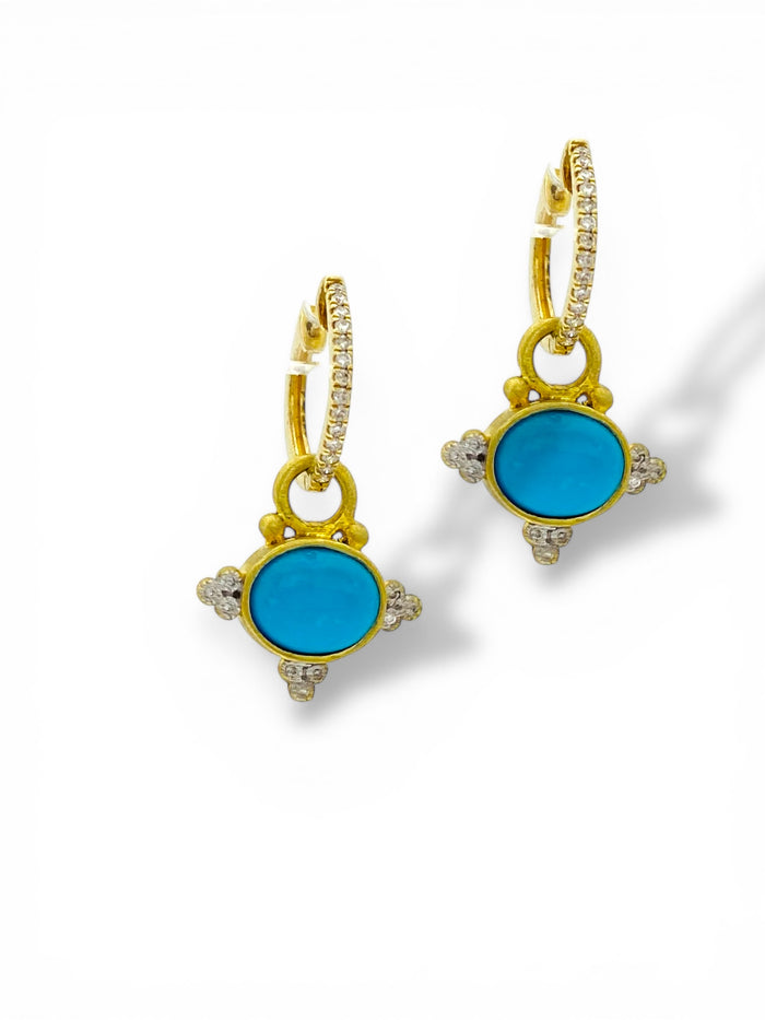 14K & 18K Yellow Gold Turquoise & Diamond Convertible Earrings 0.30 CTW
