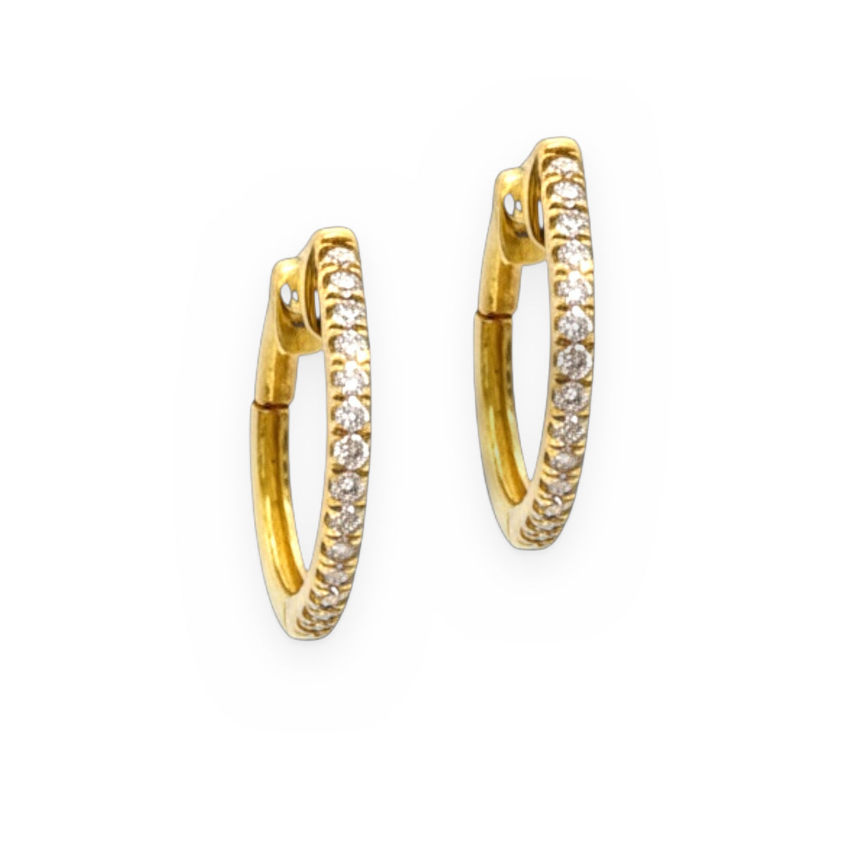 Yellow gold diamond pave huggie hoop earrings