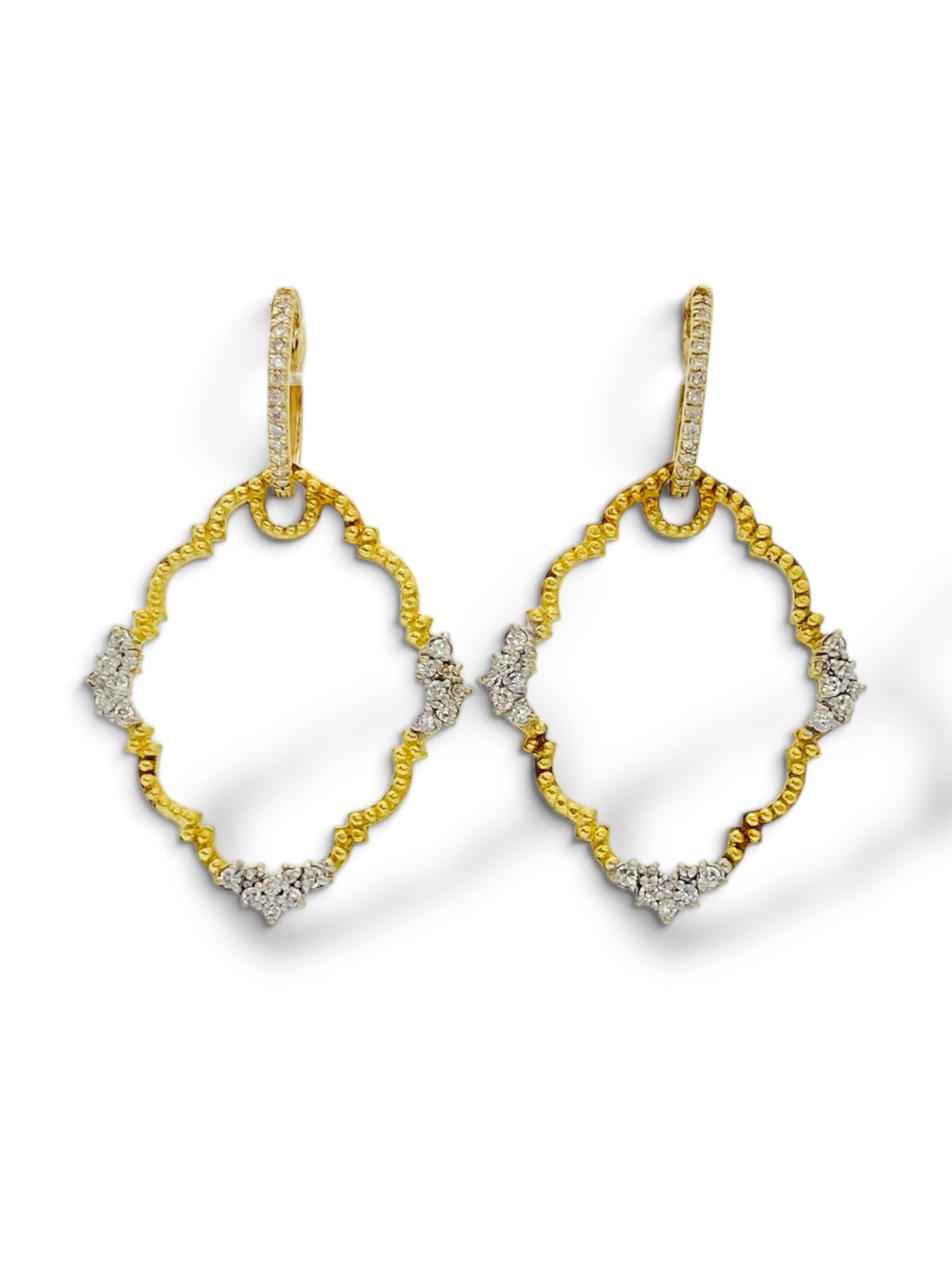 Diamond Ear Frames | 18K Gold Etruscan Arabesque | Detachable Huggies