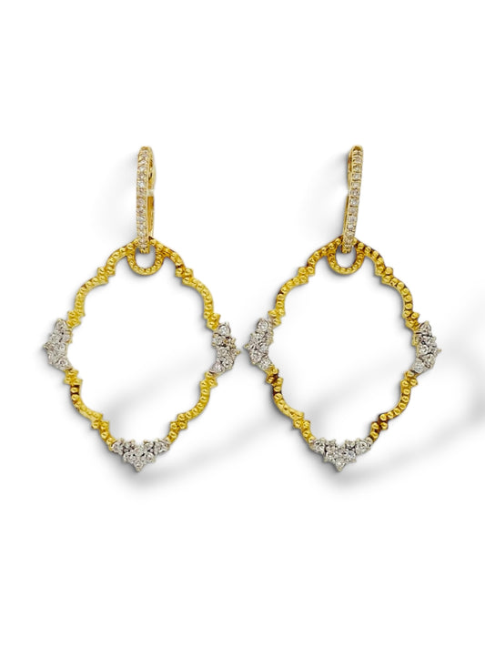 Diamond Ear Frames | 18K Gold Etruscan Arabesque | Detachable Huggies