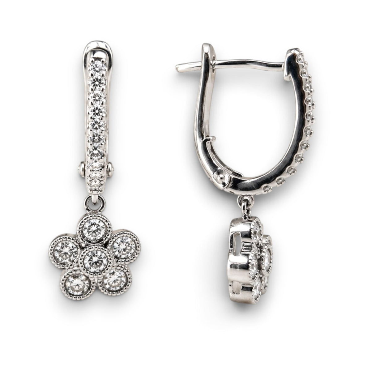 Diamond Flower Dangle Earrings in 14K White Gold – 0.48 CT TW