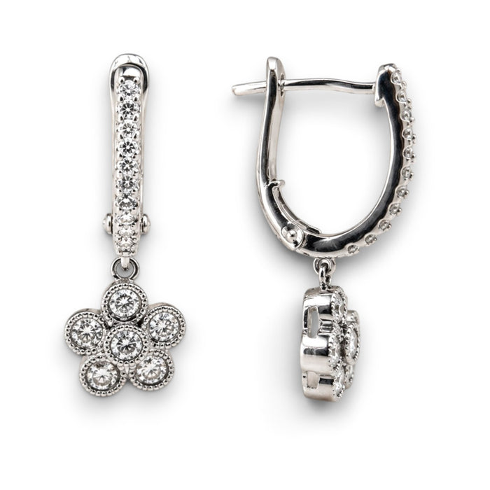 Diamond Flower Dangle Earrings in 14K White Gold – 0.48 CT TW