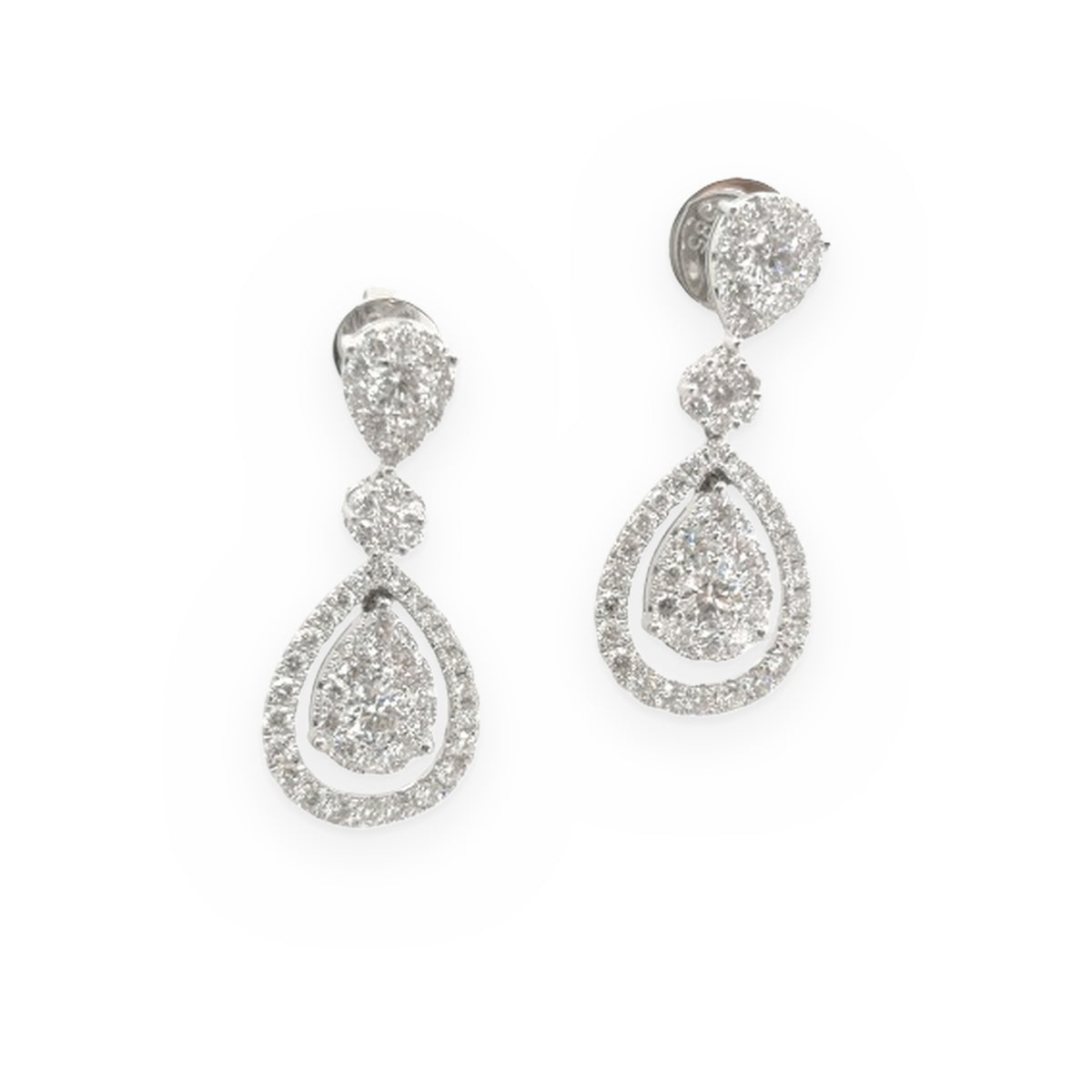 White gold diamond pear-shaped halo drop earrings