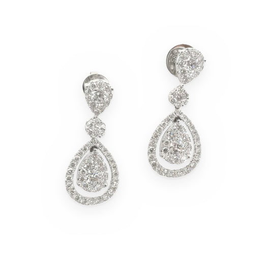 White gold diamond pear-shaped halo drop earrings