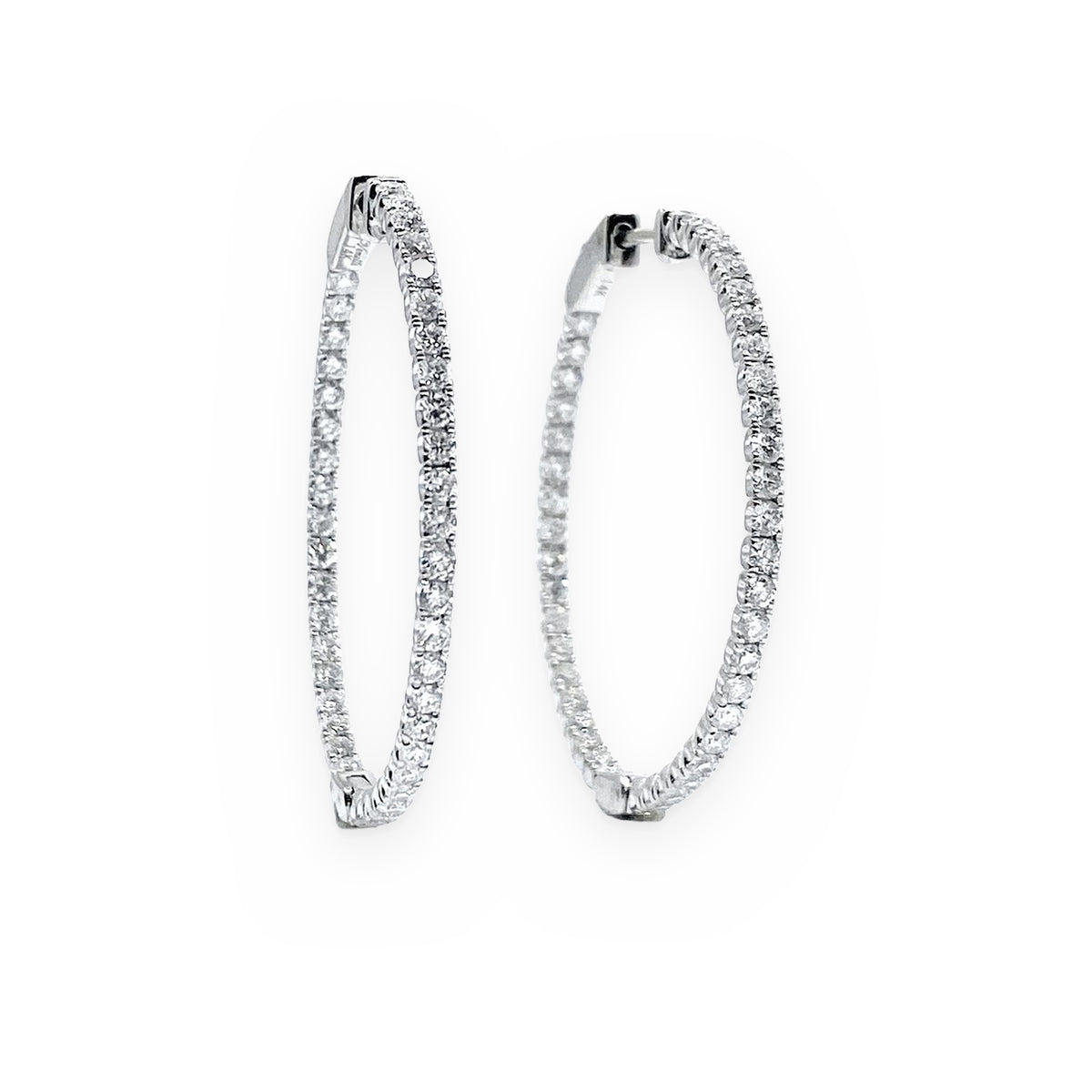 White gold diamond thin oval hoop earrings