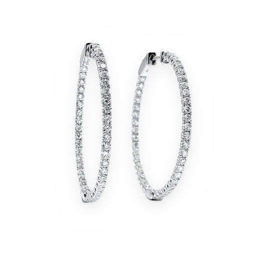 White gold diamond thin oval hoop earrings