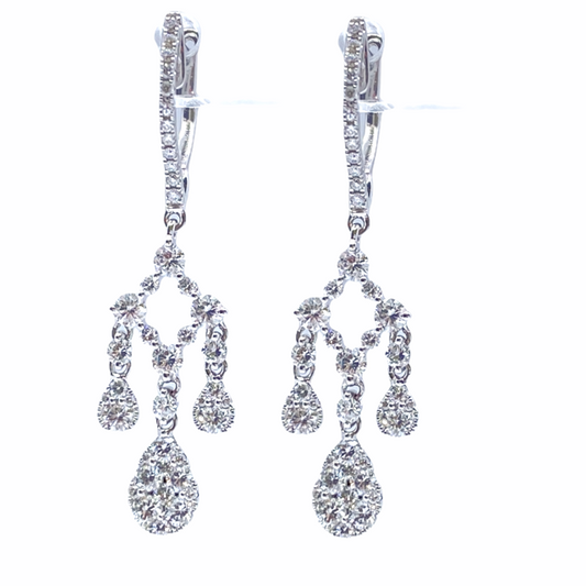 White gold diamond chandelier drop earrings with pear clusters