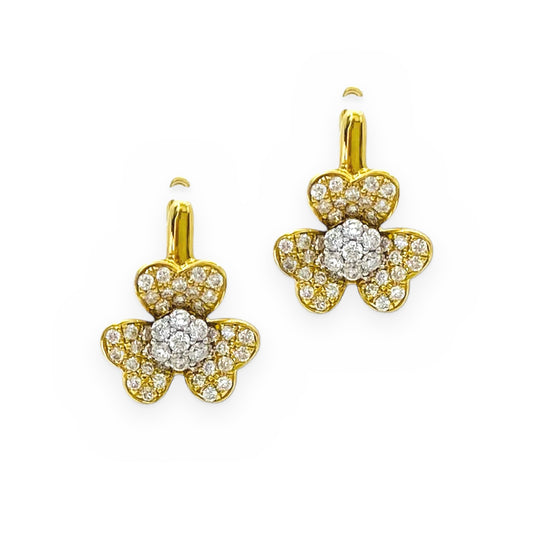 Yellow gold diamond pave flower earrings