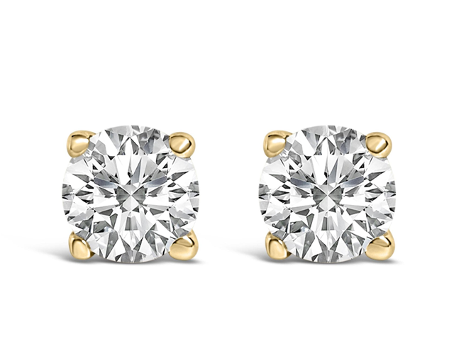 Yellow gold round diamond solitaire stud earrings