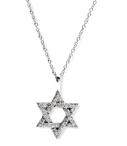 White gold diamond Star of David pendant necklace