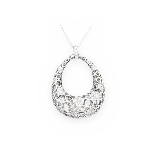 White gold diamond open teardrop pendant, white background