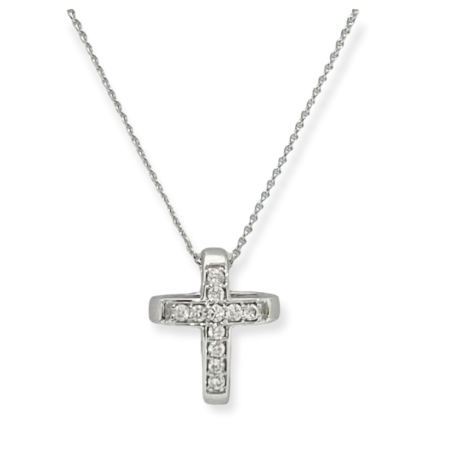 White gold diamond cross pendant necklace
