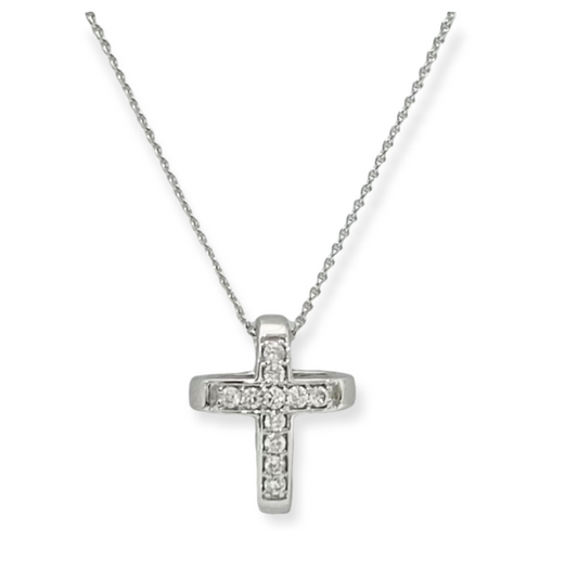 White gold diamond cross pendant necklace