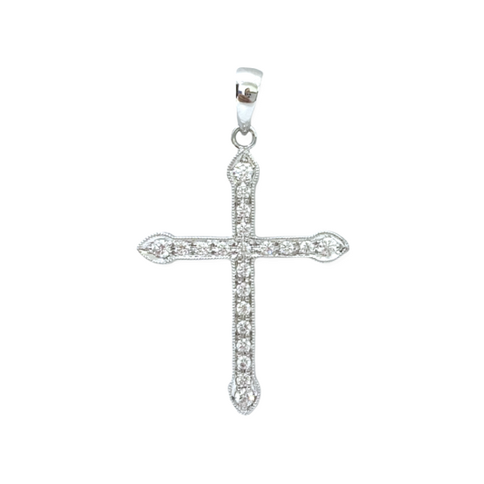 White gold diamond pointed-end cross pendant